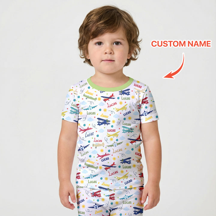 Custom Name Air Transport Two Piece Short Sleeve Shorts Pajama Set