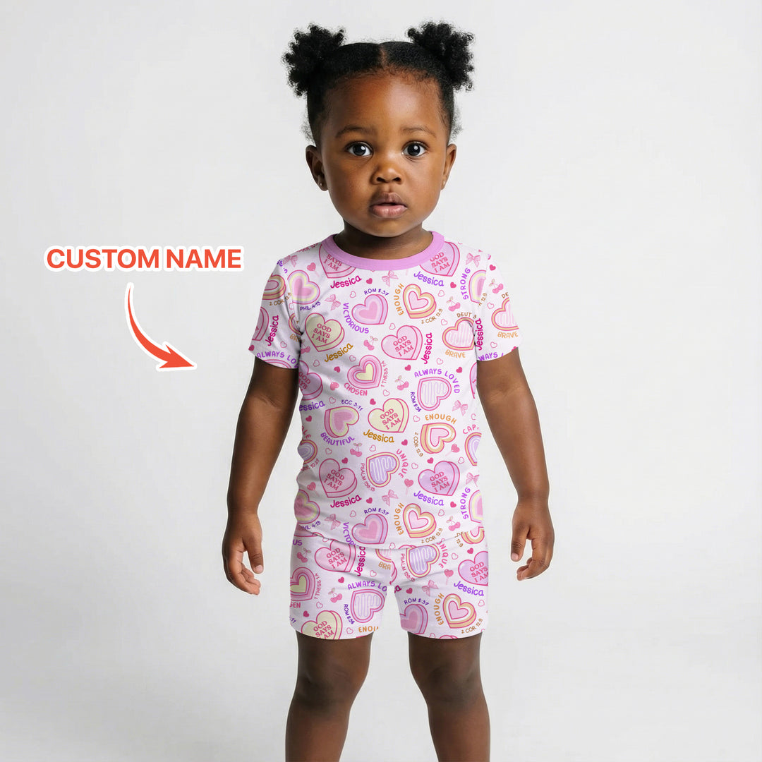 God Says I Am Sweet Heart Matching Mommy & Baby Two Piece Short Sleeve Shorts Pajama Set