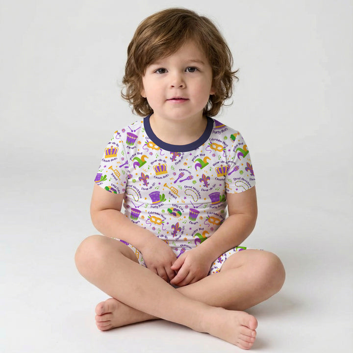 Mardi Gras Family Matching Two Piece Short Sleeve Shorts Pajama Set