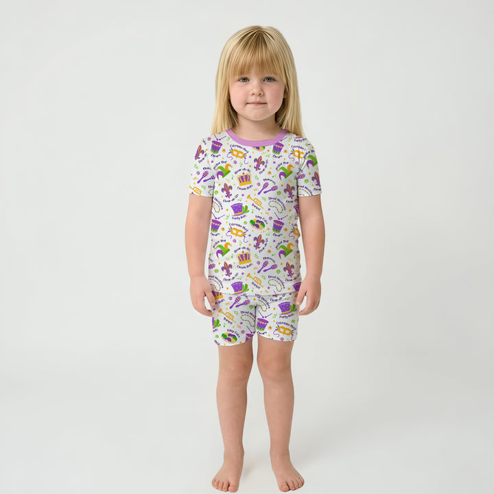 Mardi Gras Family Matching Two Piece Short Sleeve Shorts Pajama Set