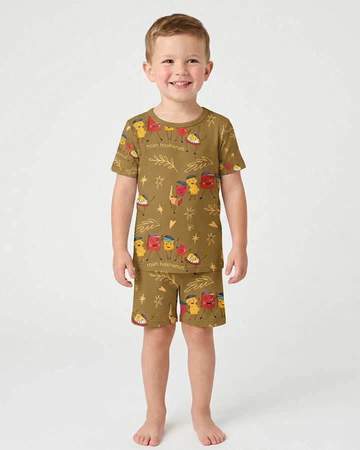 Conjunto de Pijama de Dos Piezas de Bambú con Mangas Cortas y Pantalones Cortos