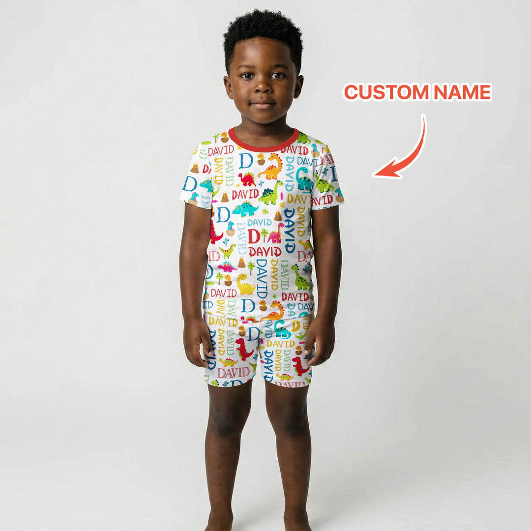 Personalized Fantasy Dinosaur Word Two Piece Short Sleeve Shorts Pajama Set
