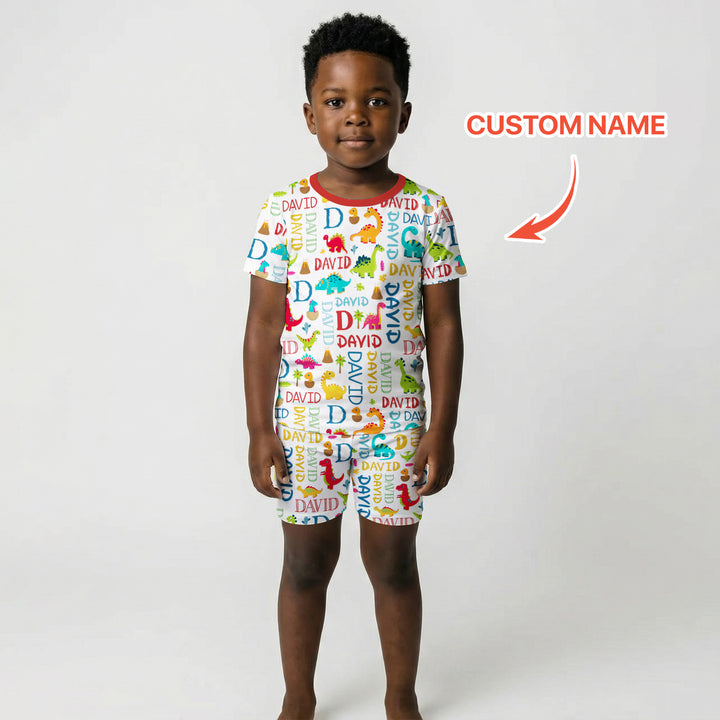 Personalized Fantasy Dinosaur Word Two Piece Short Sleeve Shorts Pajama Set