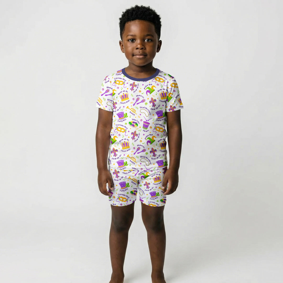 Mardi Gras Family Matching Two Piece Short Sleeve Shorts Pajama Set