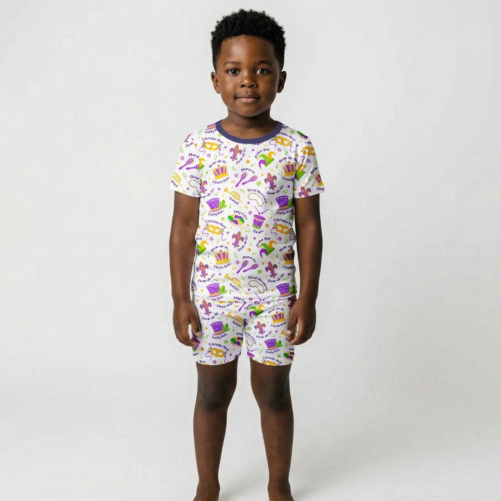 Mardi Gras Family Matching Two Piece Short Sleeve Shorts Pajama Set