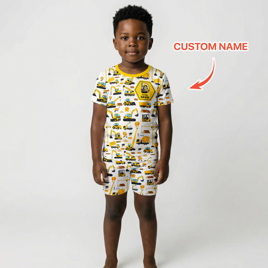 Custom Name Construction Initials Two Piece Short Sleeve Shorts Pajama Set