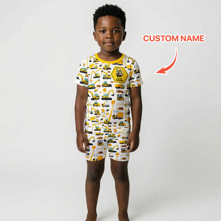 Custom Name Construction Initials Two Piece Short Sleeve Shorts Pajama Set