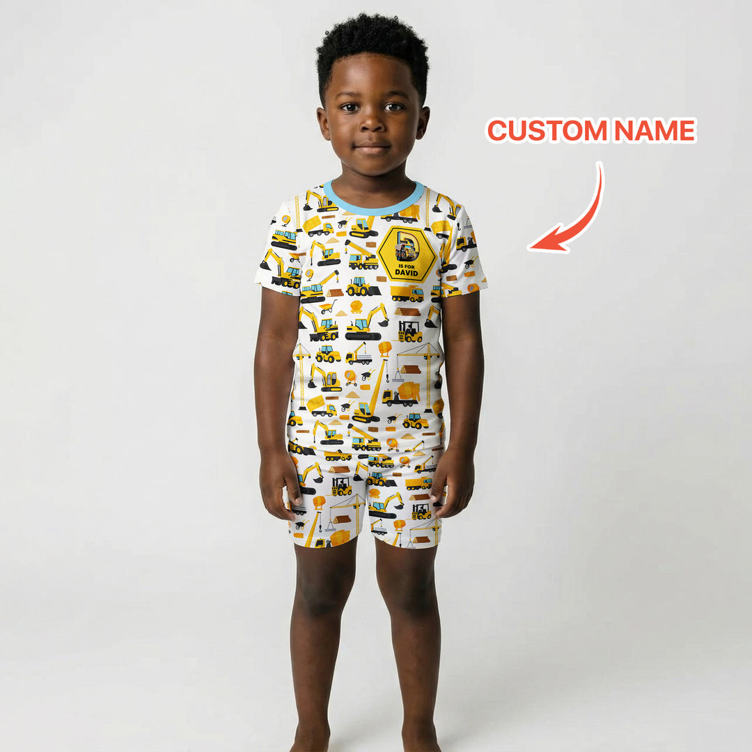 Custom Name Construction Initials Two Piece Short Sleeve Shorts Pajama Set