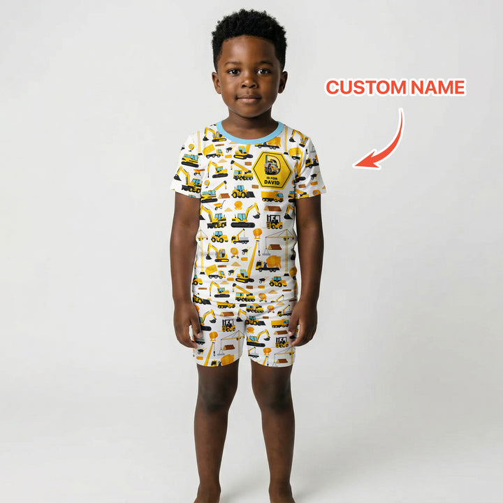 Custom Name Construction Initials Two Piece Short Sleeve Shorts Pajama Set