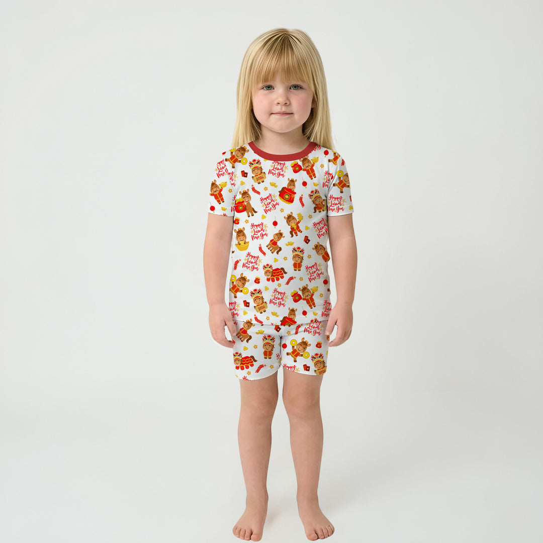 Year of the Horse Two Piece Short Sleeve Shorts Pajama Set