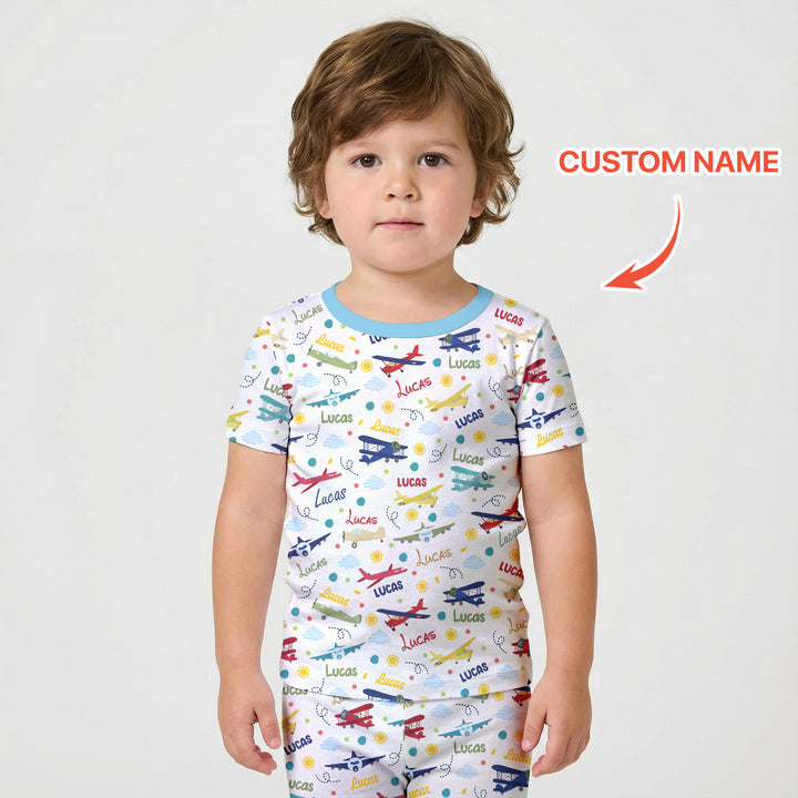 Custom Name Air Transport Two Piece Short Sleeve Shorts Pajama Set
