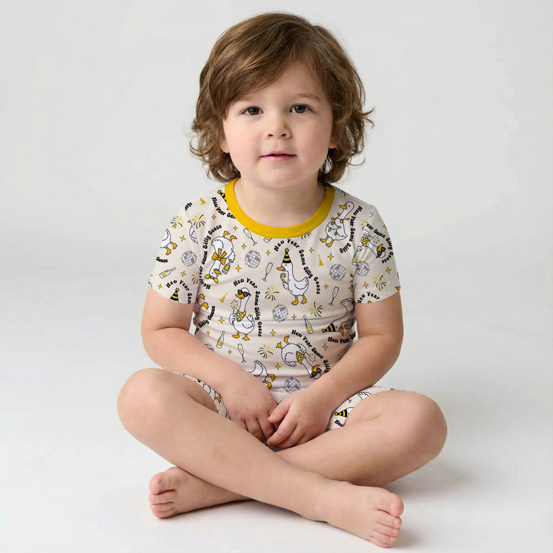 New Year Silly Goose Two Piece Short Sleeve Shorts Pajama Set