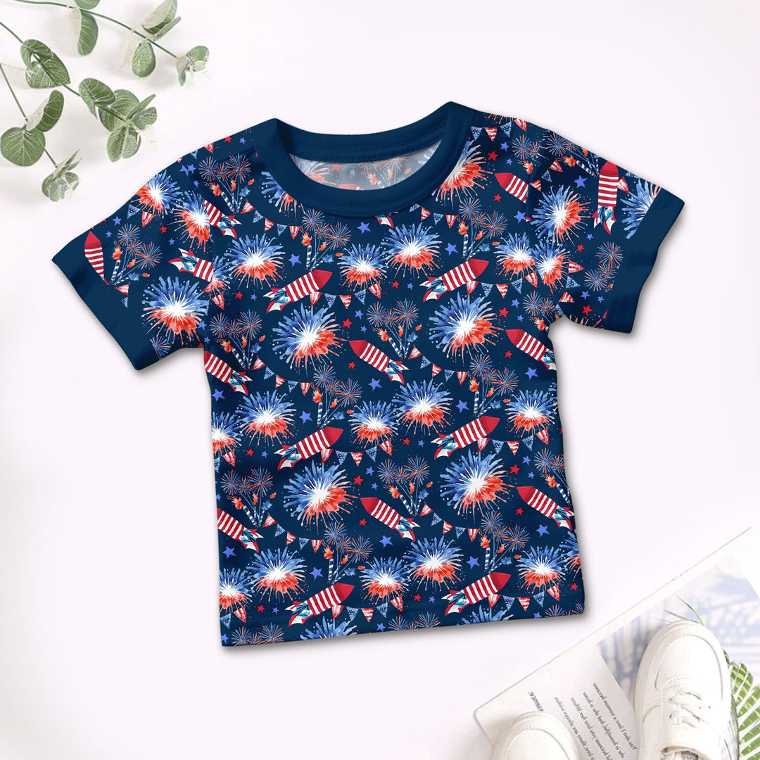 Firework Two Piece Short Sleeve Shorts Pajama Set