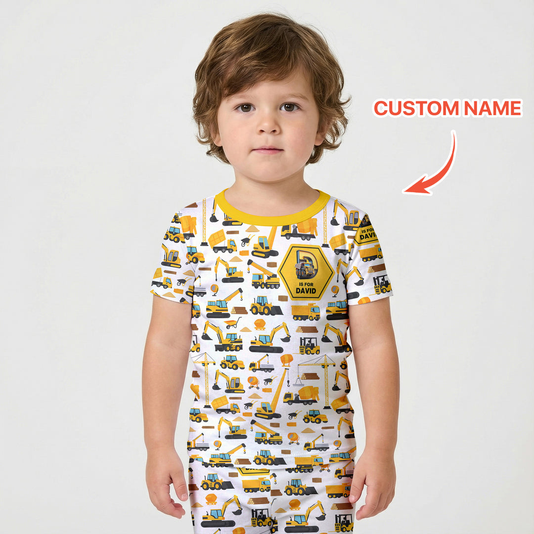 Custom Name Construction Initials Two Piece Short Sleeve Shorts Pajama Set