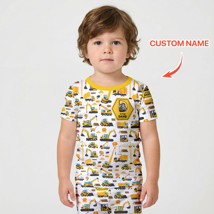Custom Name Construction Initials Two Piece Short Sleeve Shorts Pajama Set