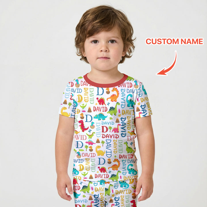 Personalized Fantasy Dinosaur Word Two Piece Short Sleeve Shorts Pajama Set