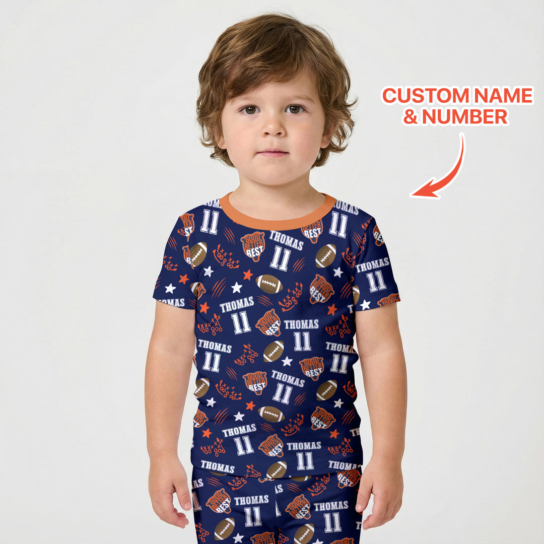 Custom Name  Football Good Better Best Two Piece Short Sleeve Shorts Pajama Set