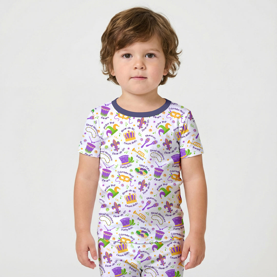 Mardi Gras Family Matching Two Piece Short Sleeve Shorts Pajama Set