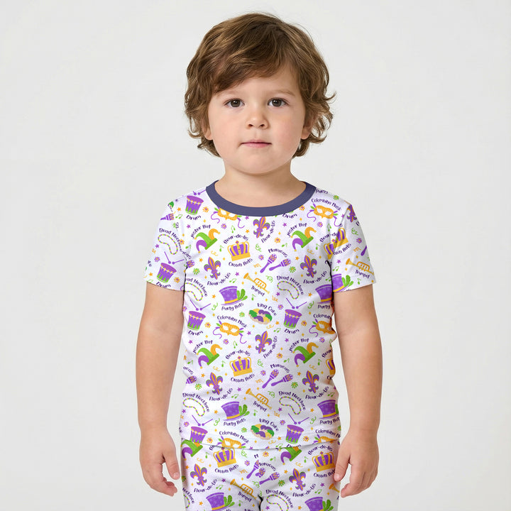 Mardi Gras Family Matching Two Piece Short Sleeve Shorts Pajama Set