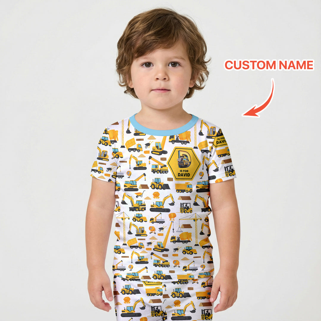 Custom Name Construction Initials Two Piece Short Sleeve Shorts Pajama Set