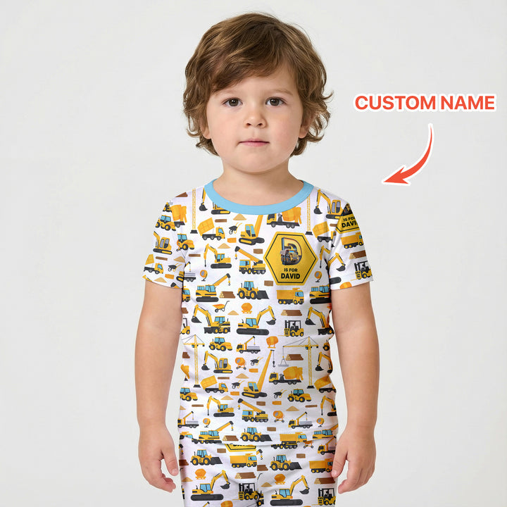 Custom Name Construction Initials Two Piece Short Sleeve Shorts Pajama Set