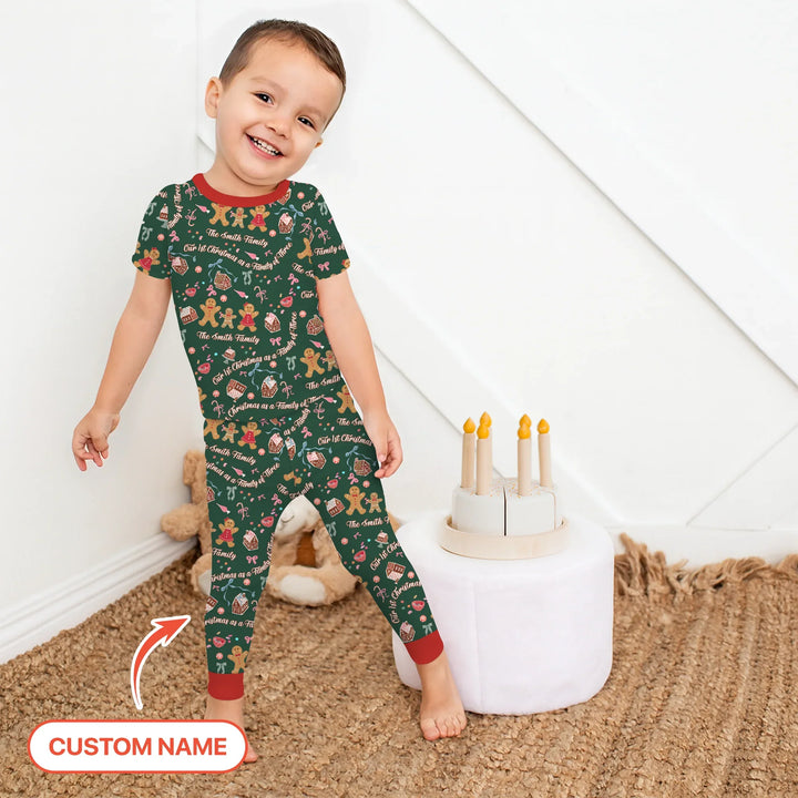 Custom Name Family Gingerbread Two Piece Short Sleeve Pajama Set