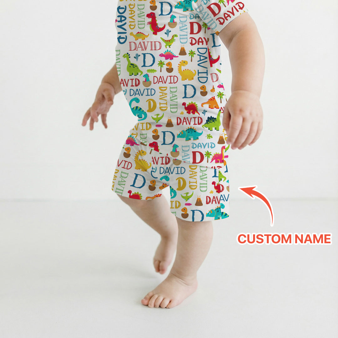 Personalized Fantasy Dinosaur Word Two Piece Short Sleeve Shorts Pajama Set