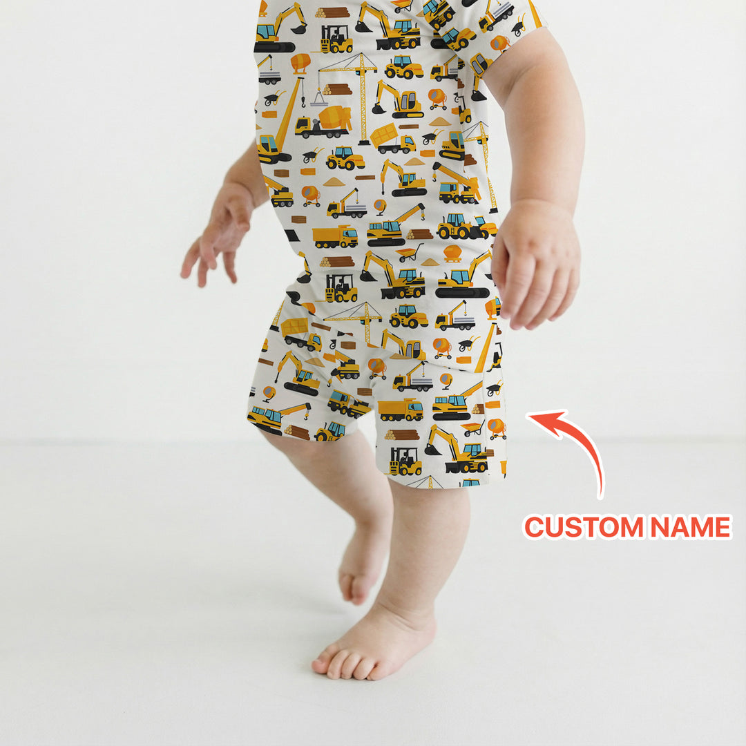 Custom Name Construction Initials Two Piece Short Sleeve Shorts Pajama Set