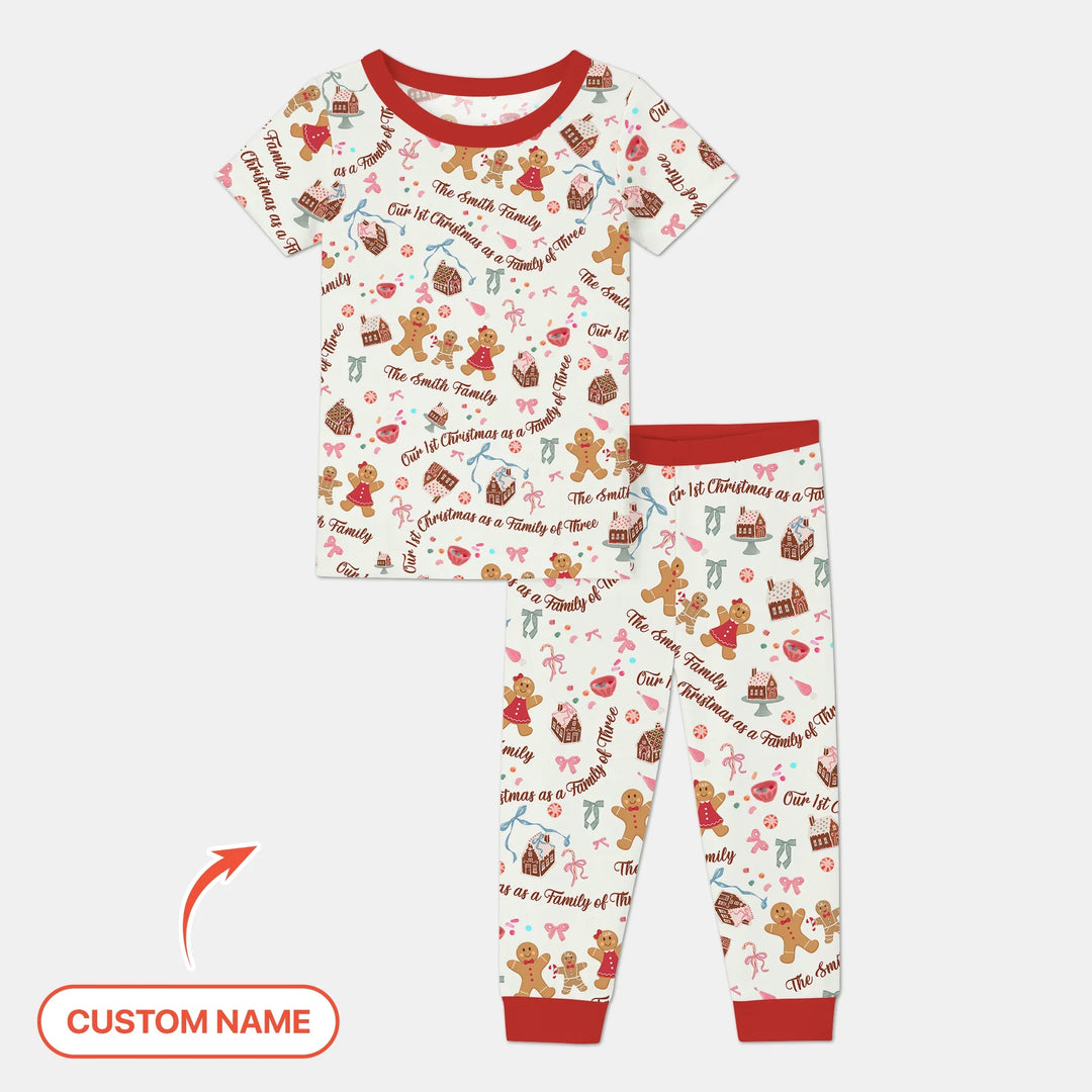 Custom Name Family Gingerbread Two Piece Short Sleeve Pajama Set