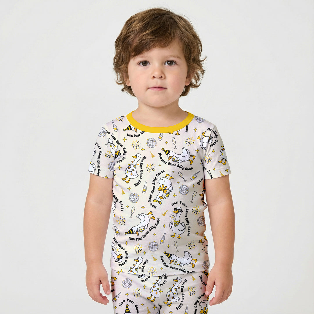 New Year Silly Goose Two Piece Short Sleeve Shorts Pajama Set