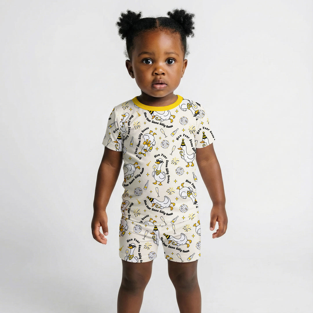 New Year Silly Goose Two Piece Short Sleeve Shorts Pajama Set