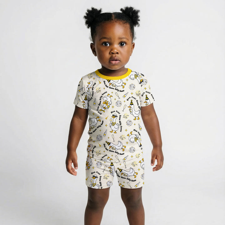 New Year Silly Goose Two Piece Short Sleeve Shorts Pajama Set