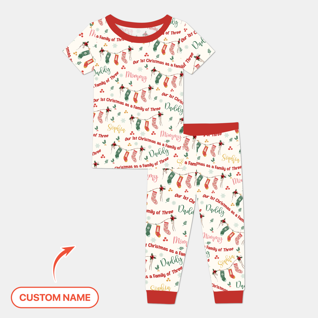 Custom Name Family Christmas Stockings Two Piece Short Sleeve Pajama Set