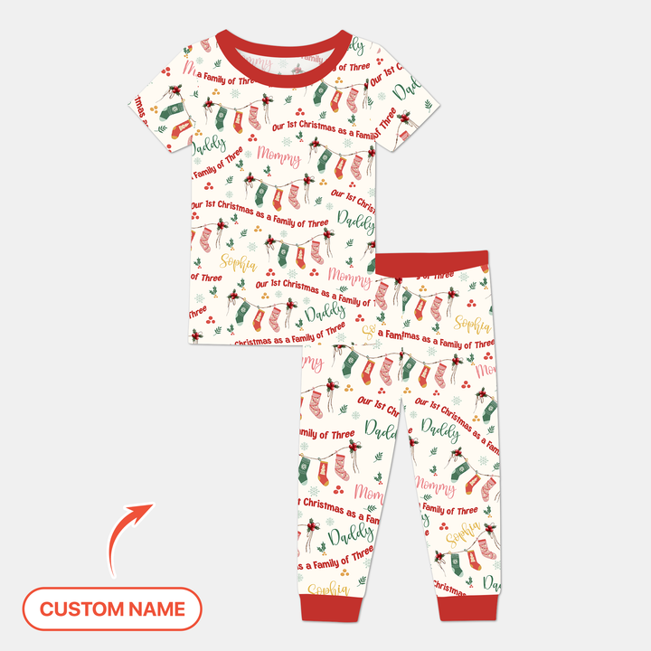 Custom Name Family Christmas Stockings Two Piece Short Sleeve Pajama Set