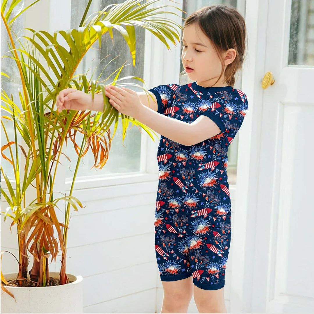 Firework Two Piece Short Sleeve Shorts Pajama Set
