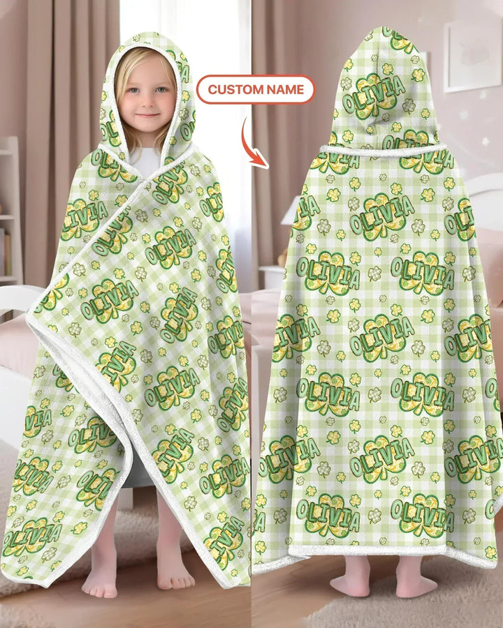 Lucky Shamrock Custom Name Wearable Hooded Blanket