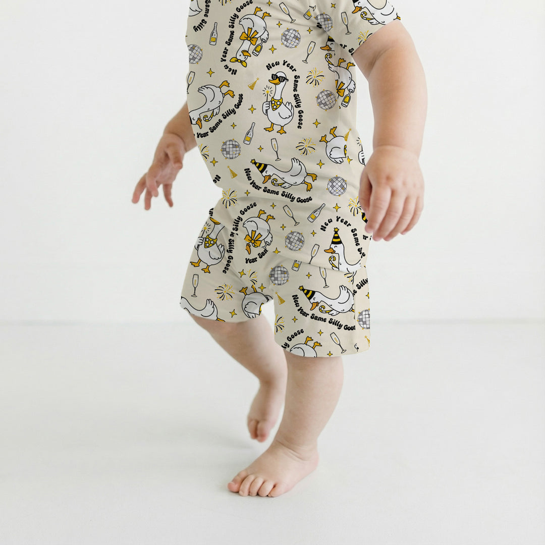 New Year Silly Goose Two Piece Short Sleeve Shorts Pajama Set