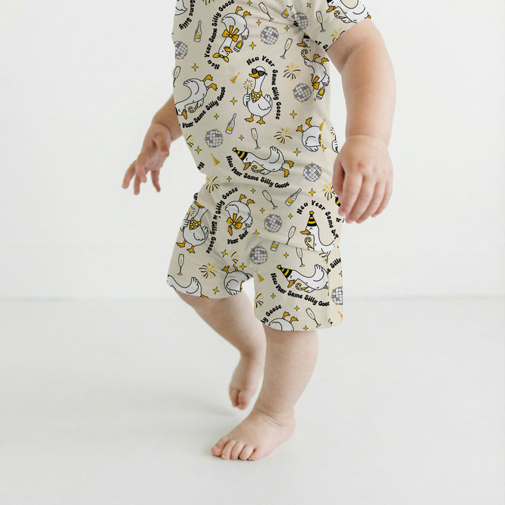 New Year Silly Goose Two Piece Short Sleeve Shorts Pajama Set