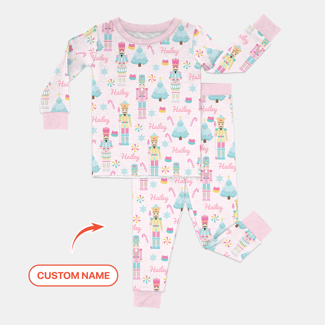 Nutcracker Parade Custom Name Girl Two Piece Long Sleeve Pajama Set , Nutcracker Parade Custom Name Girl Two Piece Long Sleeve Pajama Set - 12-18M