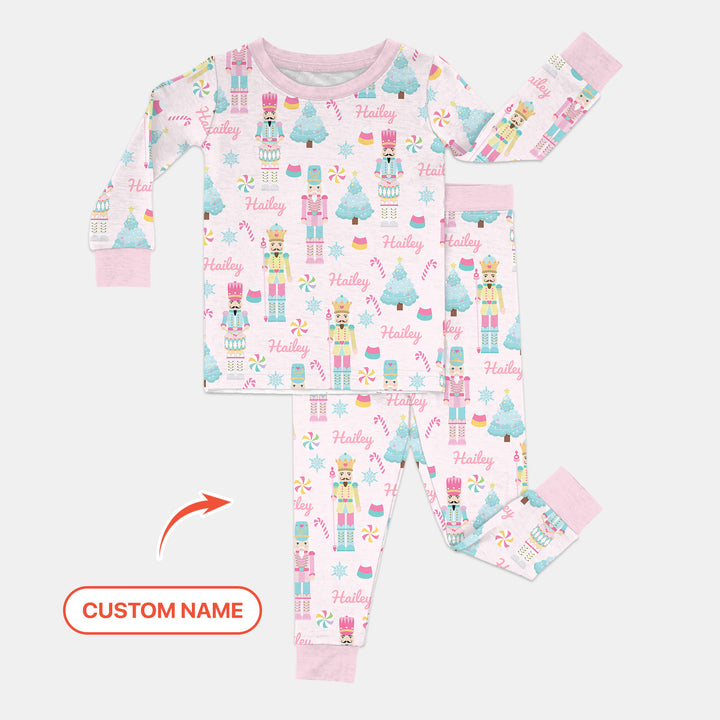 Nutcracker Parade Custom Name Girl Two Piece Long Sleeve Pajama Set , Nutcracker Parade Custom Name Girl Two Piece Long Sleeve Pajama Set - 12-18M