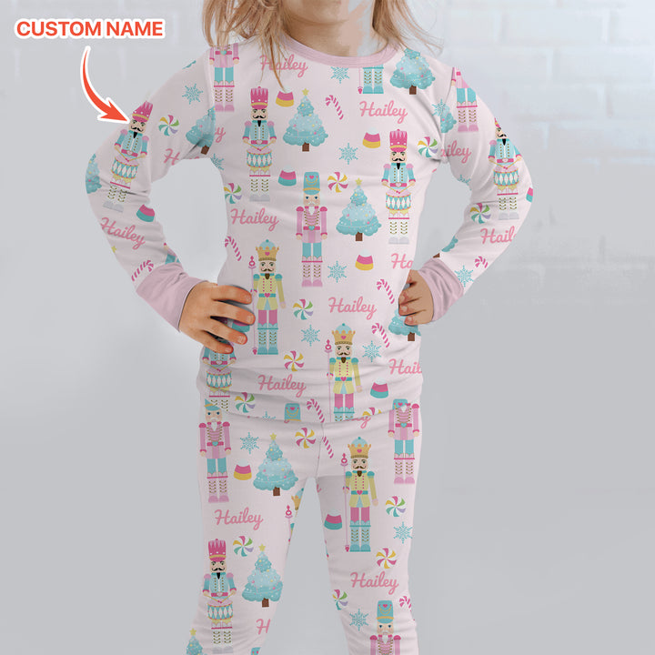 Nutcracker Parade Custom Name Girl Two Piece Long Sleeve Pajama Set , Nutcracker Parade Custom Name Girl Two Piece Long Sleeve Pajama Set - 12-18M