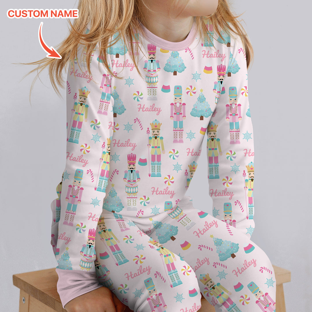 Nutcracker Parade Custom Name Girl Two Piece Long Sleeve Pajama Set , Nutcracker Parade Custom Name Girl Two Piece Long Sleeve Pajama Set - 12-18M