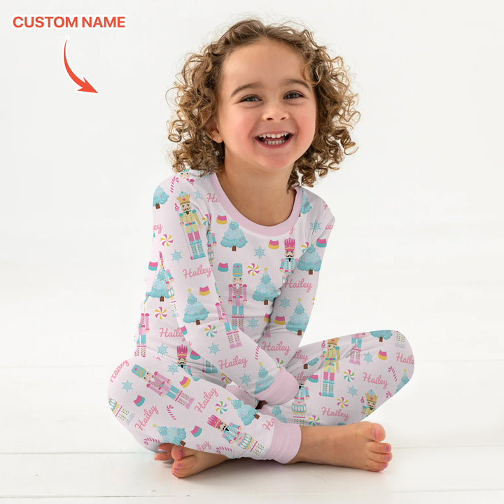 Nutcracker Parade Custom Name Girl Two Piece Long Sleeve Pajama Set , Nutcracker Parade Custom Name Girl Two Piece Long Sleeve Pajama Set - 12-18M