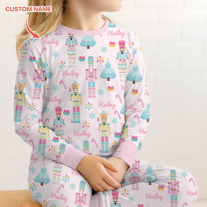 Nutcracker Parade Custom Name Girl Two Piece Long Sleeve Pajama Set , Nutcracker Parade Custom Name Girl Two Piece Long Sleeve Pajama Set - 12-18M
