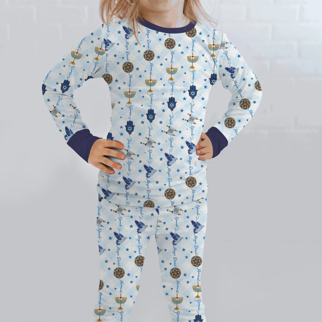 Hanukkah Festival Matching Family Two Piece Long Sleeve Pajama Set