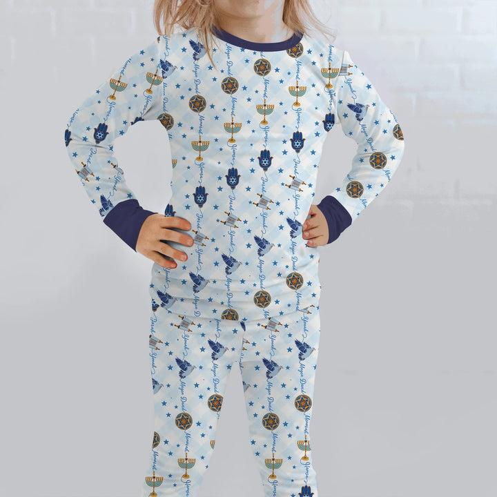 Hanukkah Festival Matching Family Two Piece Long Sleeve Pajama Set