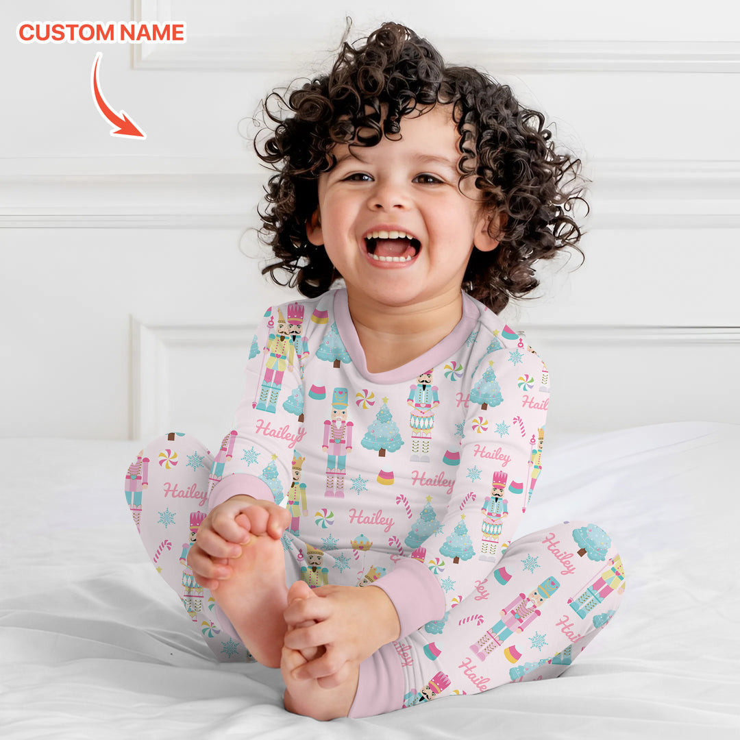 Nutcracker Parade Custom Name Girl Two Piece Long Sleeve Pajama Set , Nutcracker Parade Custom Name Girl Two Piece Long Sleeve Pajama Set - 12-18M