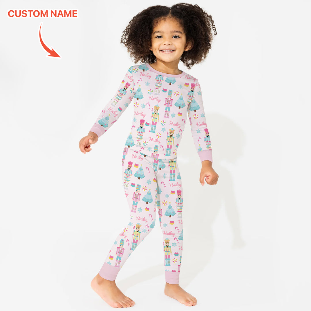 Nutcracker Parade Custom Name Girl Two Piece Long Sleeve Pajama Set , Nutcracker Parade Custom Name Girl Two Piece Long Sleeve Pajama Set - 12-18M