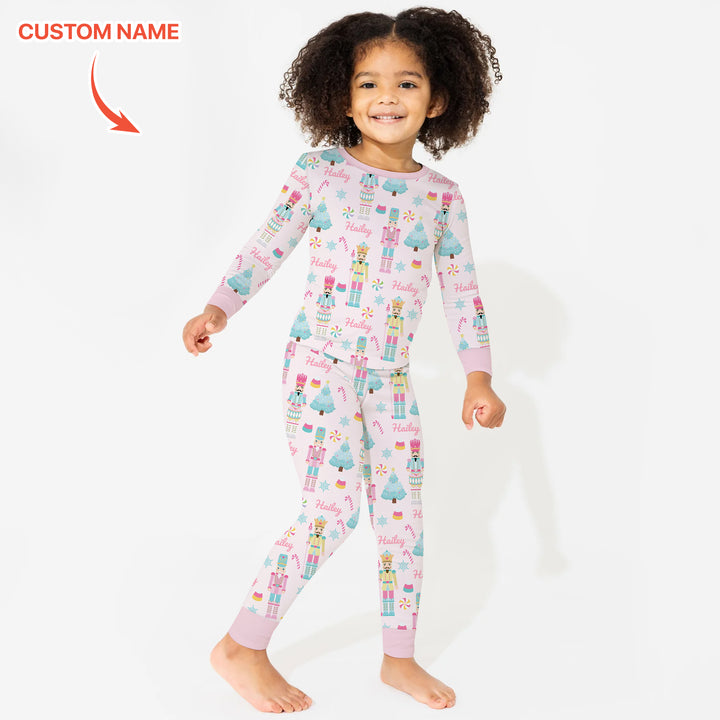 Nutcracker Parade Custom Name Girl Two Piece Long Sleeve Pajama Set , Nutcracker Parade Custom Name Girl Two Piece Long Sleeve Pajama Set - 12-18M
