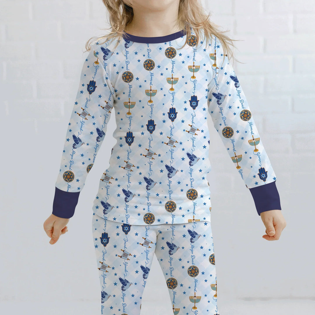 Hanukkah Festival Matching Family Two Piece Long Sleeve Pajama Set